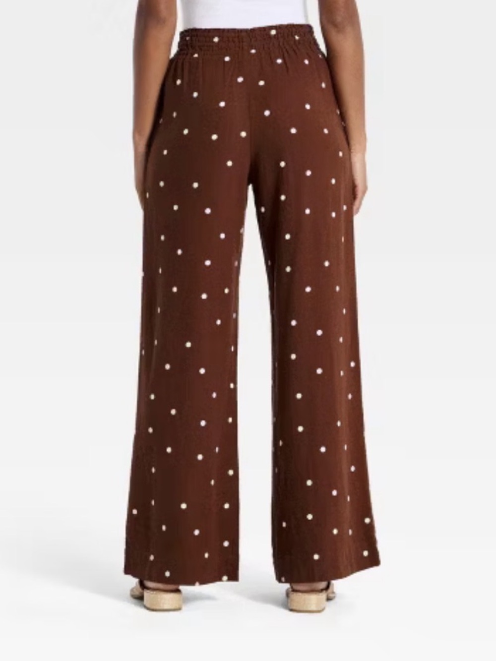 A New Day Brown Women's High-Rise Linen Wide Leg Pull-On Pants Dot XL NWT - Picture 2 of 4